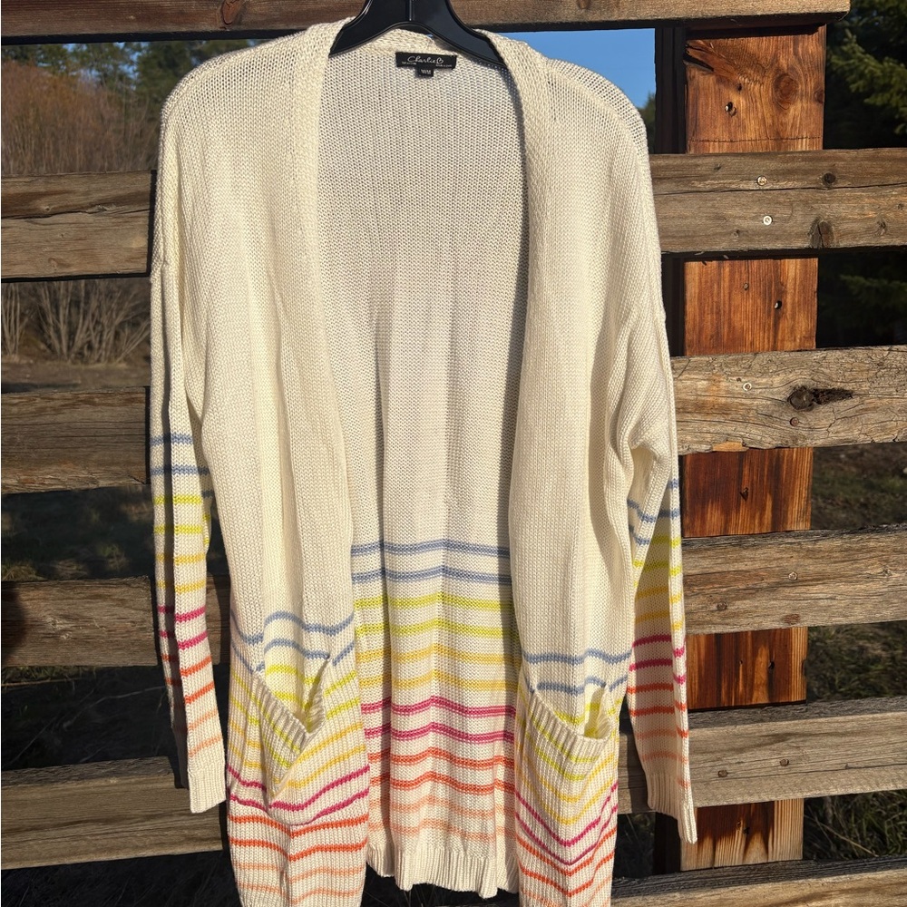 Striped Open-Front Cardigan Sweater